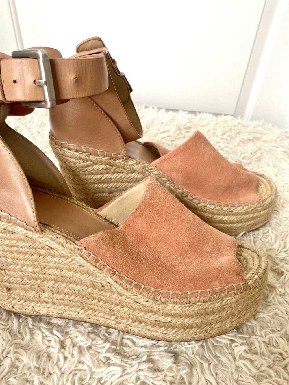 Marc Fisher Women’s Blush Suede Espadrille Wedge Ankle Strap Sandals 8.5 M